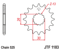JT SPROCKETS Staal geluidsarm voortandwiel 1183 - 525