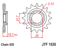 JT SPROCKETS Staal geluidsarm voortandwiel 1535 - 525