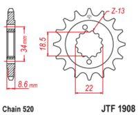 JT SPROCKETS Staal geluidsarm voortandwiel 1908 - 520