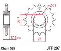 JT SPROCKETS Staal geluidsarm voortandwiel 297 - 525