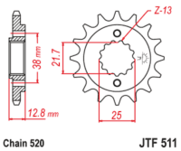 JT SPROCKETS Staal geluidsarm voortandwiel 511 - 520
