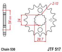 JT SPROCKETS Staal geluidsarm voortandwiel 517 - 530