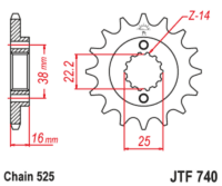 JT SPROCKETS Staal geluidsarm voortandwiel 740 - 525