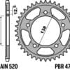 PBR C45 Standaard staal achtertandwiel 4786 - 520