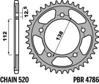 PBR C45 Standaard staal achtertandwiel 4786 - 520