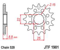 800Wx800H-1128038001-1 JT SPROCKETS Standaard staal voortandwiel 1901 - 520