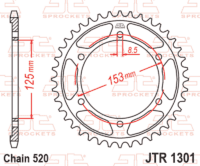 JT SPROCKETS Standaard staal achtertandwiel 1301 - 520