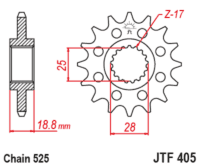 JT SPROCKETS Staal geluidsarm voortandwiel 405 - 525