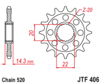 JT SPROCKETS Staal geluidsarm voortandwiel 406 - 520
