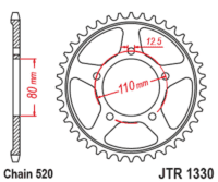 JT SPROCKETS Standaard staal achtertandwiel 1330 - 520