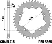 PBR Standaard achtertandwiel staal - 415