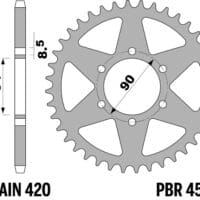 PBR Standaard achtertandwiel staal - 420