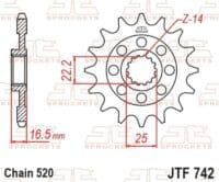 JT SPROCKETS Staal geluidsarm voortandwiel 742 - 520