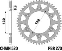EK/PBR Kettingkit 520SRX2 14/43 - standaard Achtertandwiel
