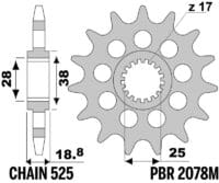 EK/PBR Kettingkit 525ZVX3 20/47 - standaard Achtertandwiel
