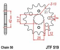 EK/JT Kettingkit 530SRX2 16/44 - standaard achtertandwiel