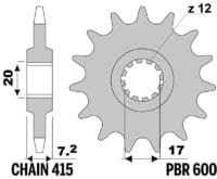EK/PBR Kettingkit 420SR 13/52 - standaard achtertandwiel