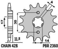EK/PBR Kettingkit 428DEH 15/37 - Standaard achtertandwiel
