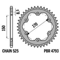 EK/PBR Kettingkit 525 ZVX3 - 17/44-118 - Standaard achtertandwiel staal