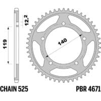 EK/PBR Kettingkit 525 ZVX3 - 17/47-130 - Versterkt achtertandwiel staal