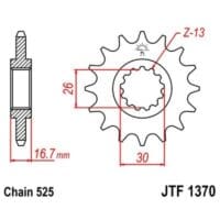 EK/JT Kettingkit 525 MVXZ2 - 16/43-116 – Standaard achtertandwiel staal
