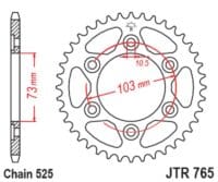 EK/JT Kettingkit 525 MVXZ2 - 15/43-114 – Standaard achtertandwiel staal