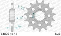 EK/PBR Kettingkit 525 Z/3D - 17/42-120 – Standaard achtertandwiel staal